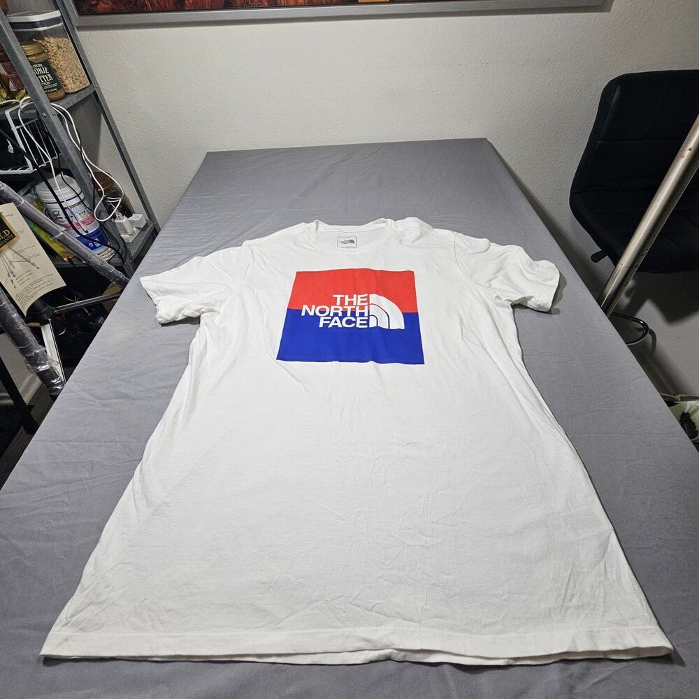 The North Face USA Box Logo Tee White Red Blue Men’s XL Short Sleeve Shirt